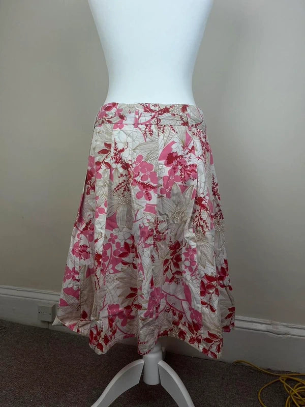 y2k pink and white floral print skirt with belt