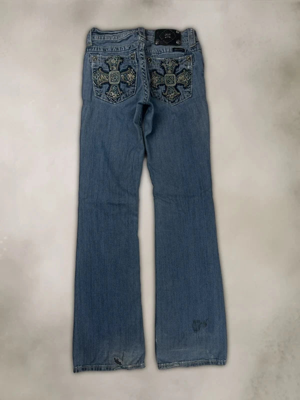Y2k Low waist Miss me flared jeans with cross embellishments