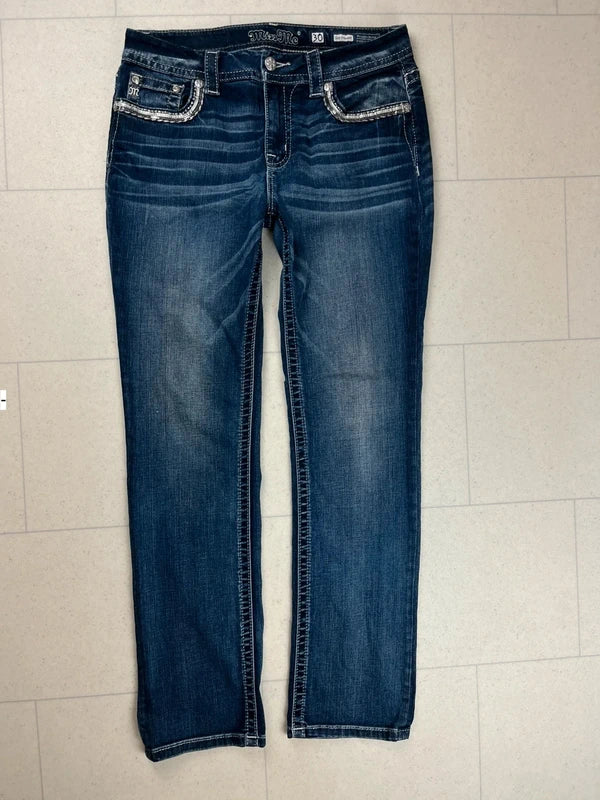 Y2k Low waist Miss me straight leg jeans with embellishments