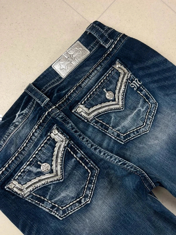 Y2k Low waist Miss me straight leg jeans with embellishments