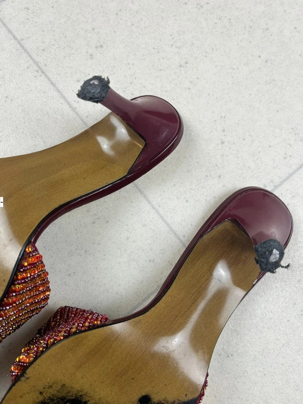 Y2k Open toe floral heels with rhinestone embellishments