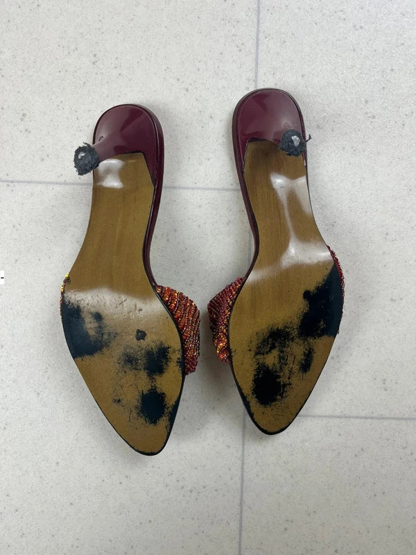 Y2k Open toe floral heels with rhinestone embellishments