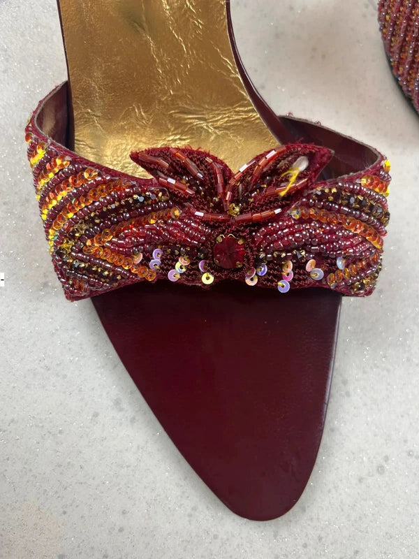 Y2k Open toe floral heels with rhinestone embellishments