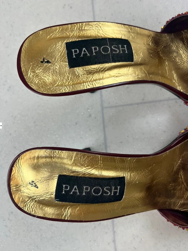 Y2k Open toe floral heels with rhinestone embellishments