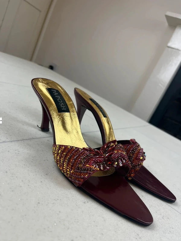 Y2k Open toe floral heels with rhinestone embellishments