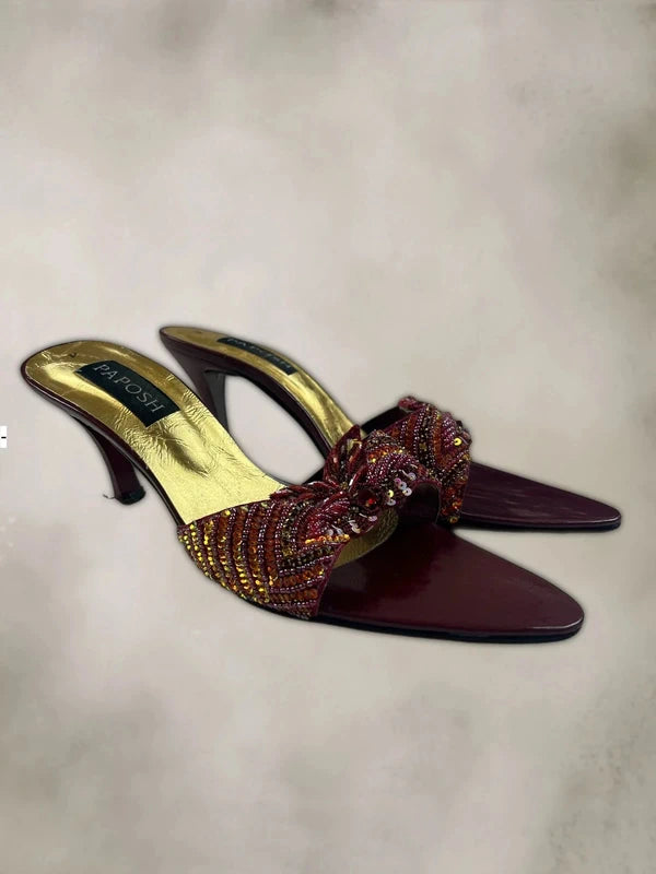 Y2k Open toe floral heels with rhinestone embellishments