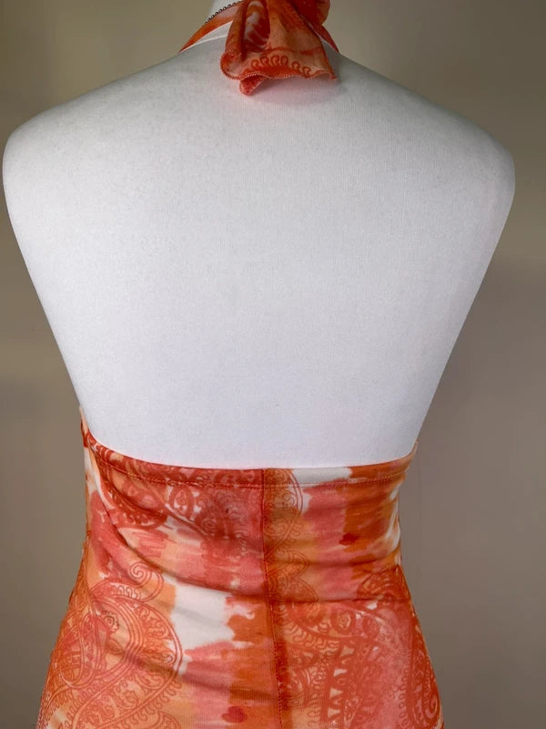 Y2K Vintage Halterneck Paisley Maxi Dress with floral accents