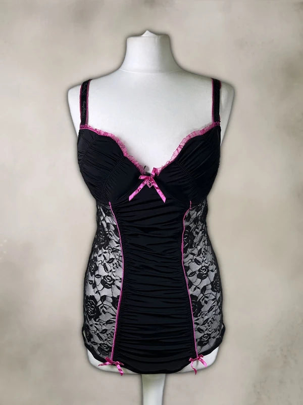 Y2K Playboy lace babydoll corset top with bow detailing