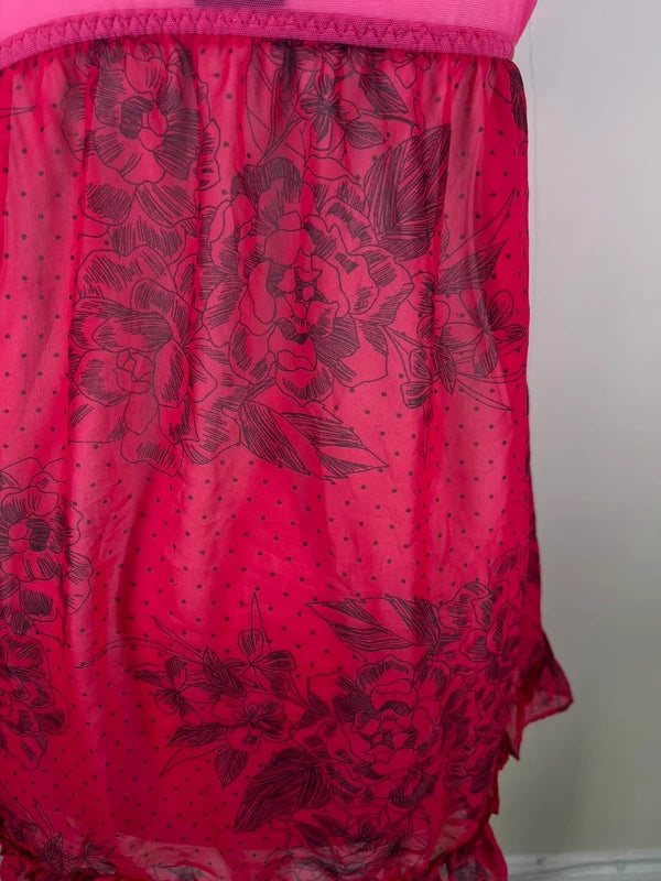 Y2K Floral lace mesh ruffled top with bow detailing