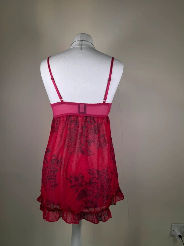 Y2K Floral lace mesh ruffled top with bow detailing