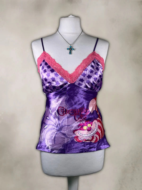 Vintage Y2k Disney Cheshire Cat Lace Cami Top