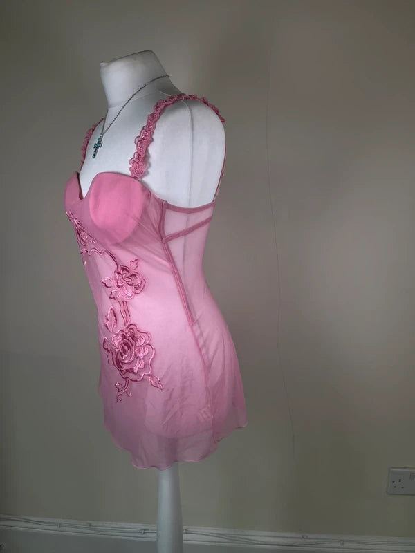 Y2K Floral lace mesh Slip dress