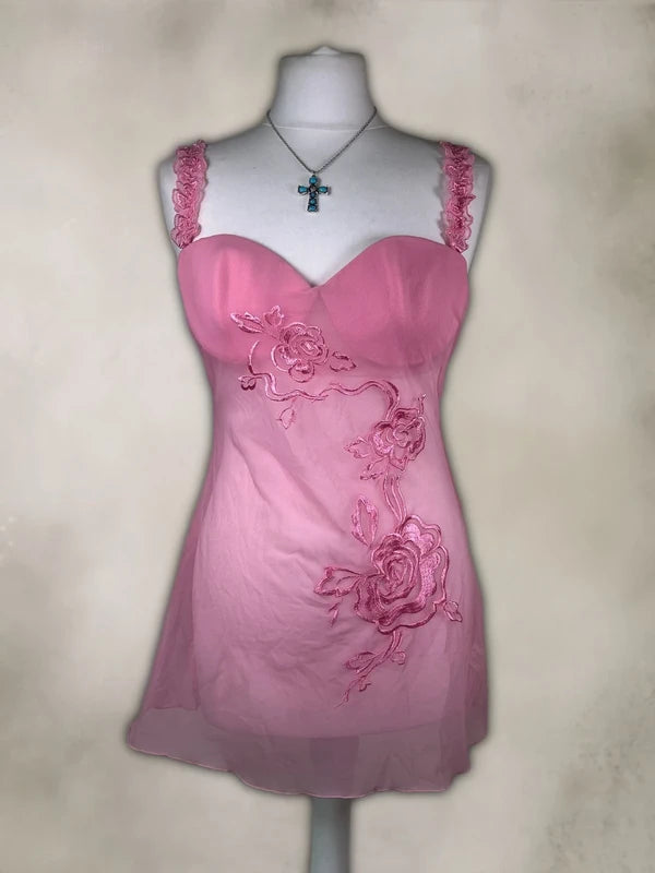 Y2K Floral lace mesh Slip dress