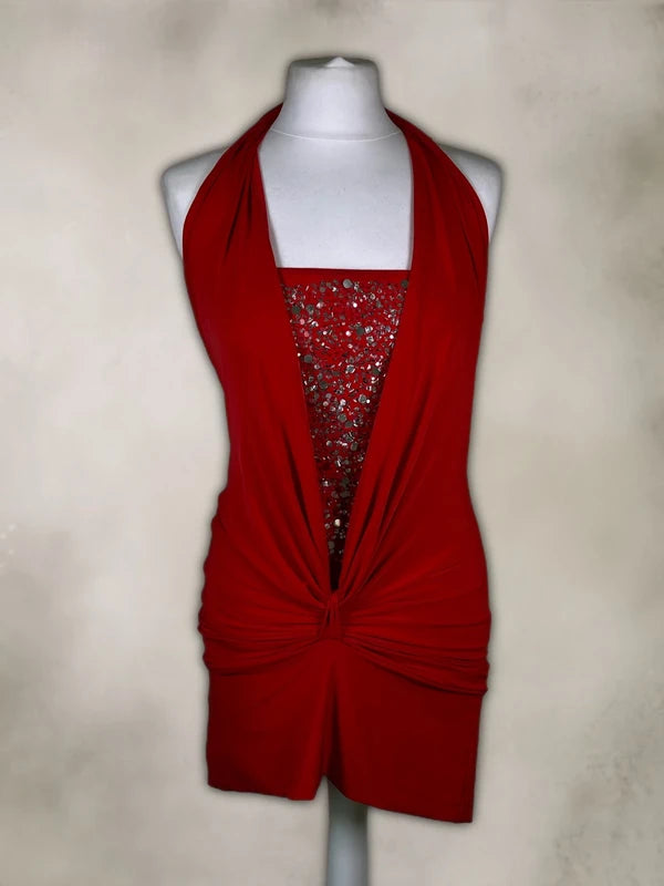 Y2K Jane Norman Halterneck Mini Dress with rhinestone detailing