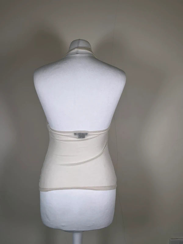 Y2K Vintage Mesh scoop neck top with floral embroidery