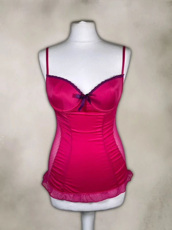 Y2K lace Mesh Babydoll Corset top with frilly detailing