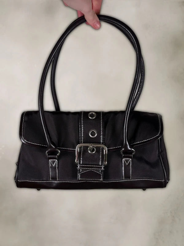 y2k Vintage Black shoulder bag with silver Buckle