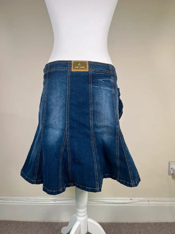 y2k Vintage Baby Phat midi Denim skirt with gold accents