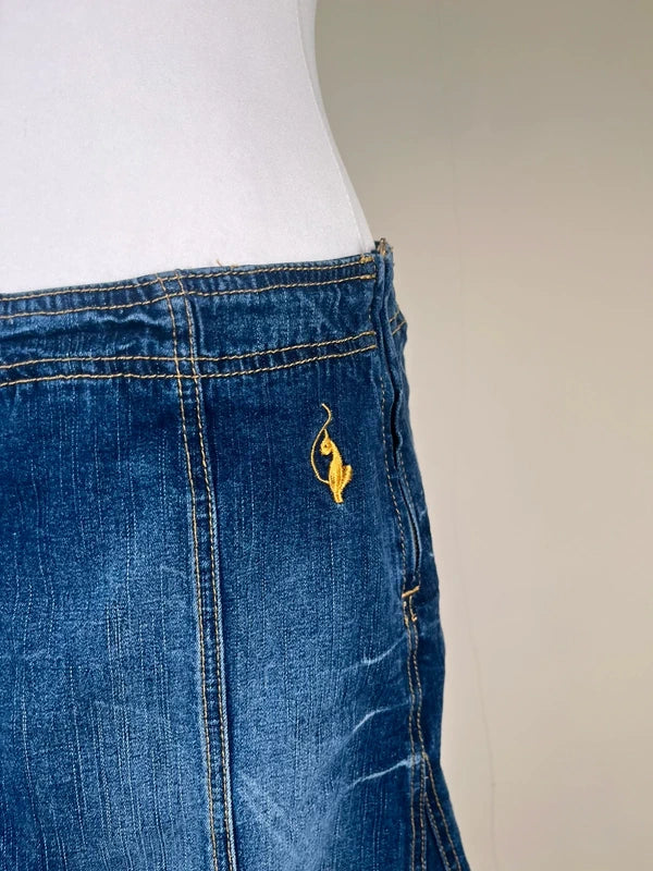 y2k Vintage Baby Phat midi Denim skirt with gold accents