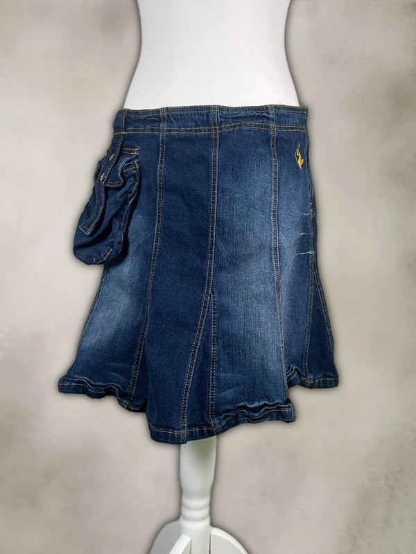 y2k Vintage Baby Phat midi Denim skirt with gold accents