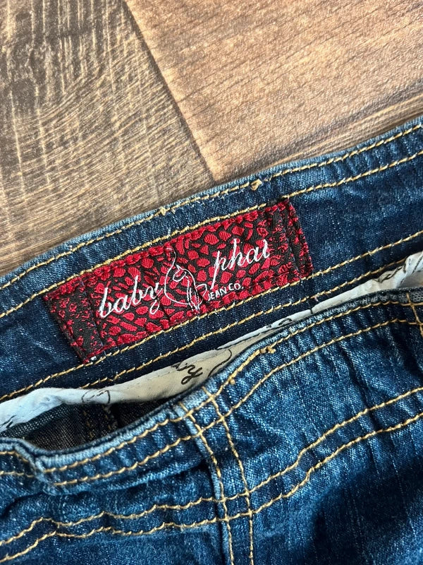 y2k Vintage Baby Phat midi Denim skirt with gold accents