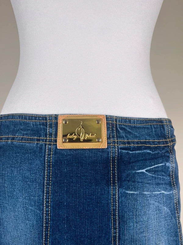y2k Vintage Baby Phat midi Denim skirt with gold accents