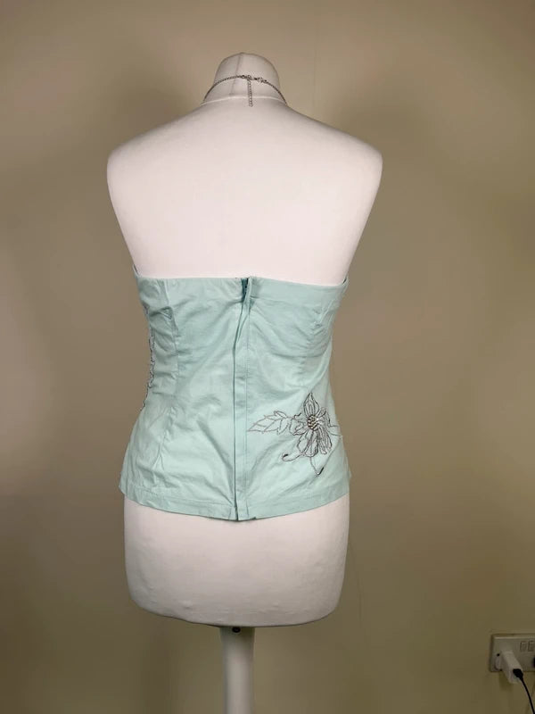 Y2K Vintage Strapless Corset top with floral embroidery