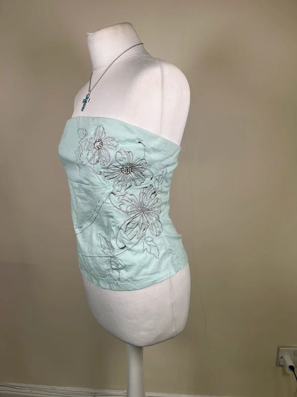 Y2K Vintage Strapless Corset top with floral embroidery