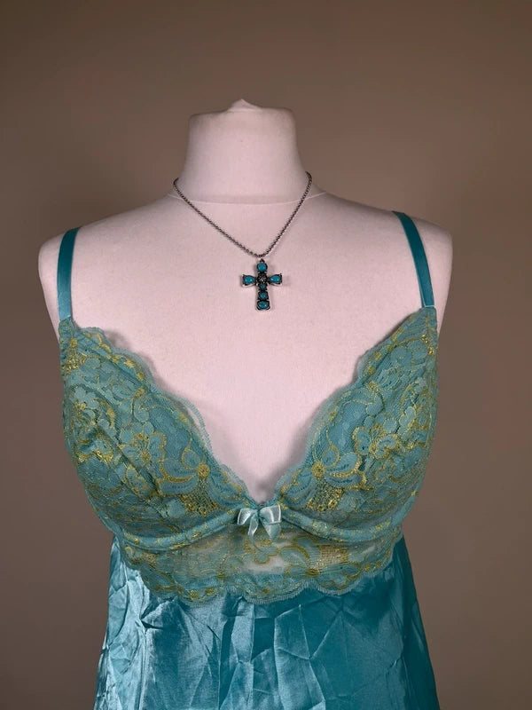 Y2K Satin lace Mesh Babydoll Slip dress