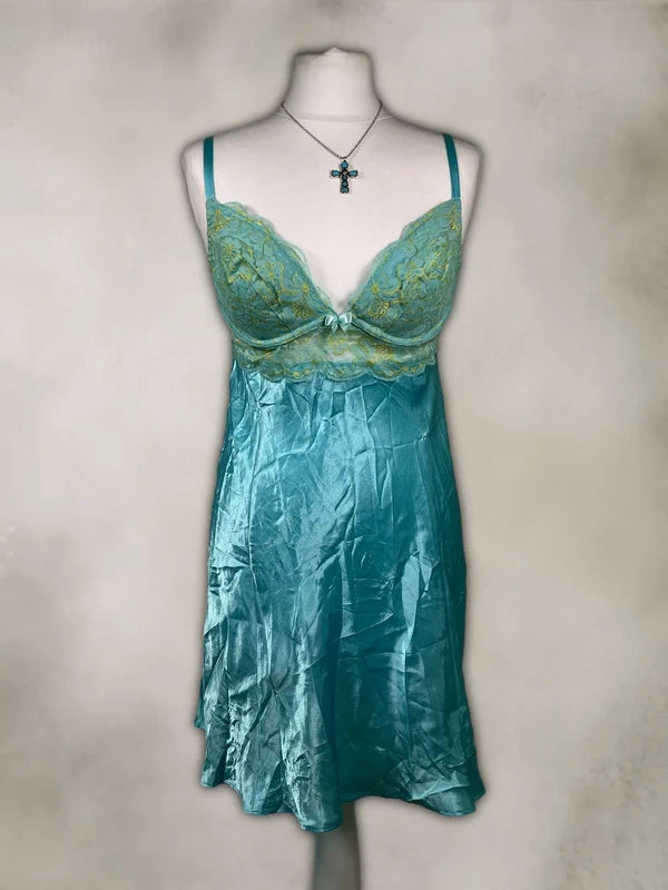 Y2K Satin lace Mesh Babydoll Slip dress