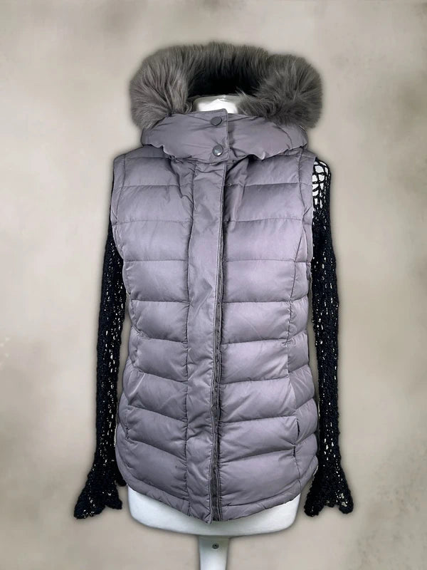 Y2K Puffer Gilet Jacket with fur hood