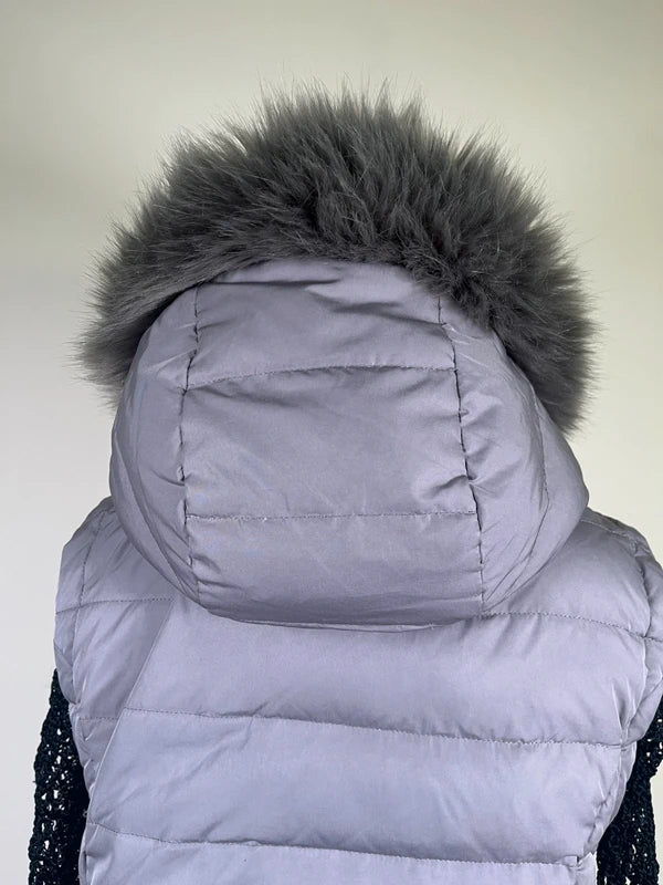 Y2K Puffer Gilet Jacket with fur hood