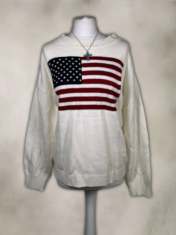 Y2K Vintage Knitted sweatshirt with Usa Flag