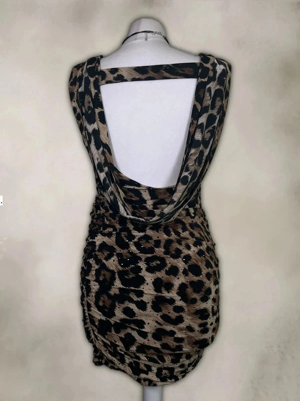 Y2K Leopard print draped Dress