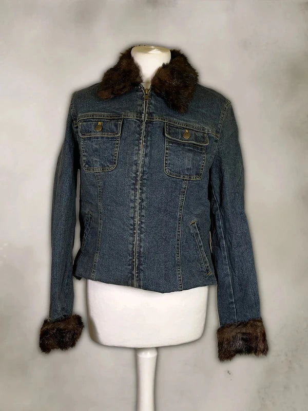 Vintage Y2k Denim jacket with Faux fur trim
