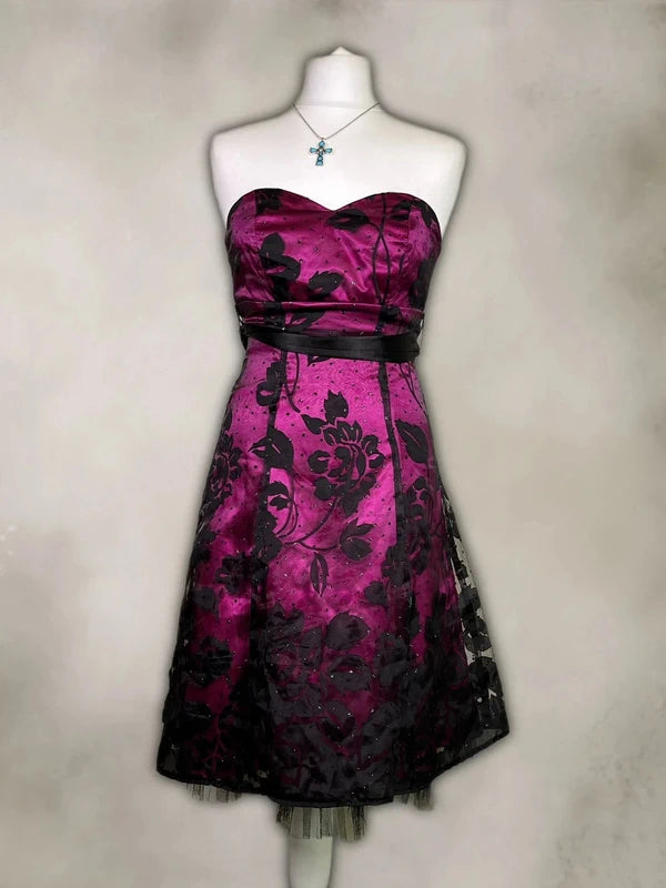 Y2K Vintage floral sequin babydoll strapless Dress