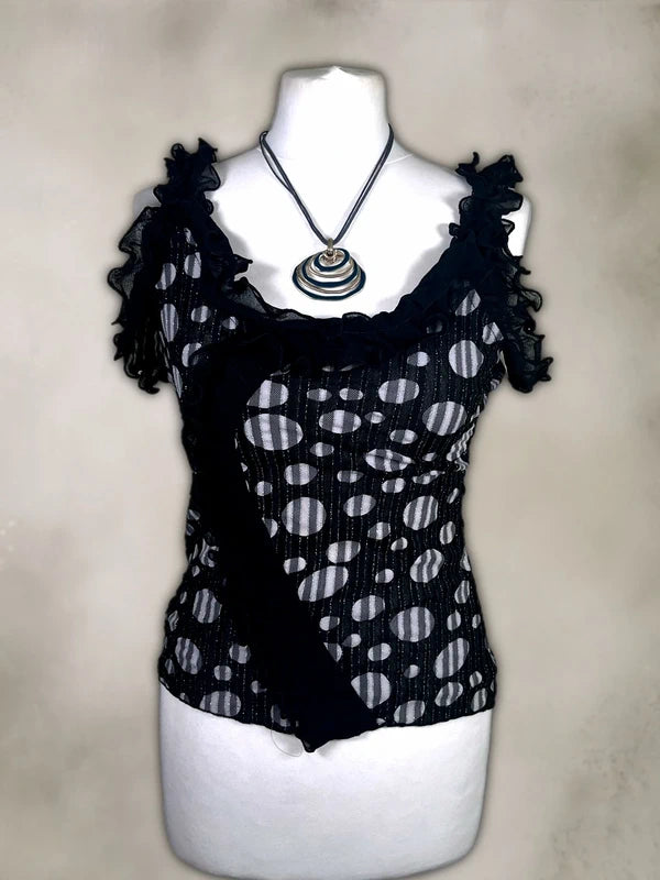 Vintage Y2k Polka dot Cami Top with Ruffles