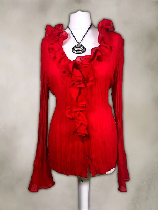 Vintage Y2k Mesh Ruffled Blouse