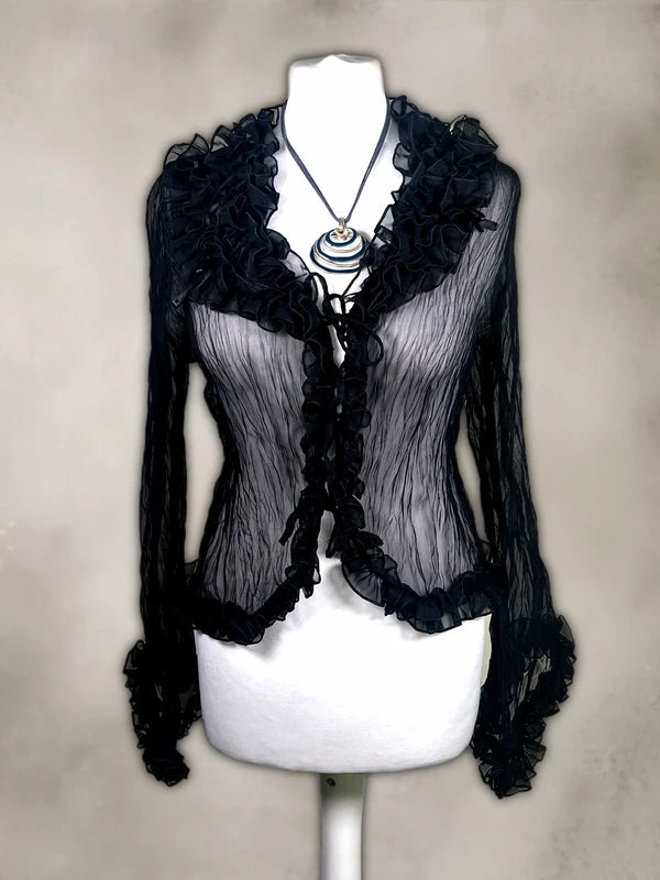 Vintage Y2k Mesh Ruffled Blouse