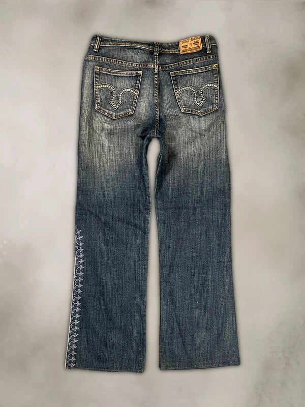 Y2k Low waist boot cut jeans with embroidery
