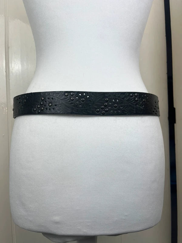 Y2K Black leather Belt with rhinestone buckle