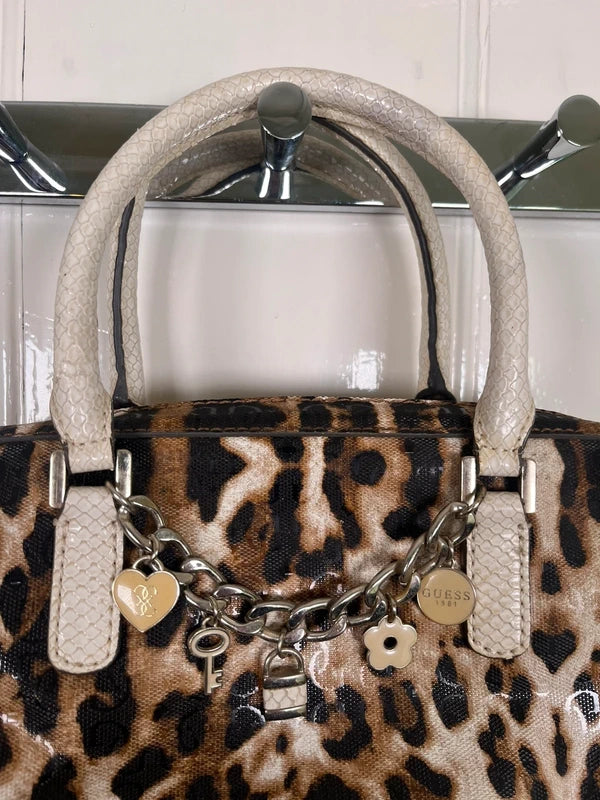 Y2K Vintage Guess Leopard print Shoulder bag with Silver chain