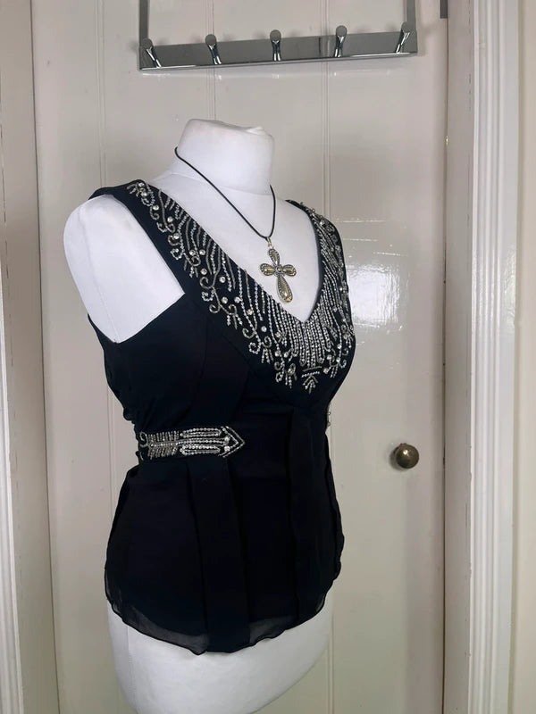 Y2k Black Lace beaded cami top