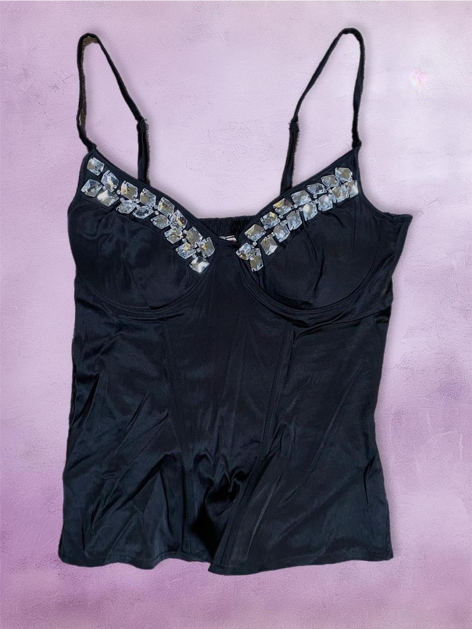 Black Madonna inspired corset top with rhinestones