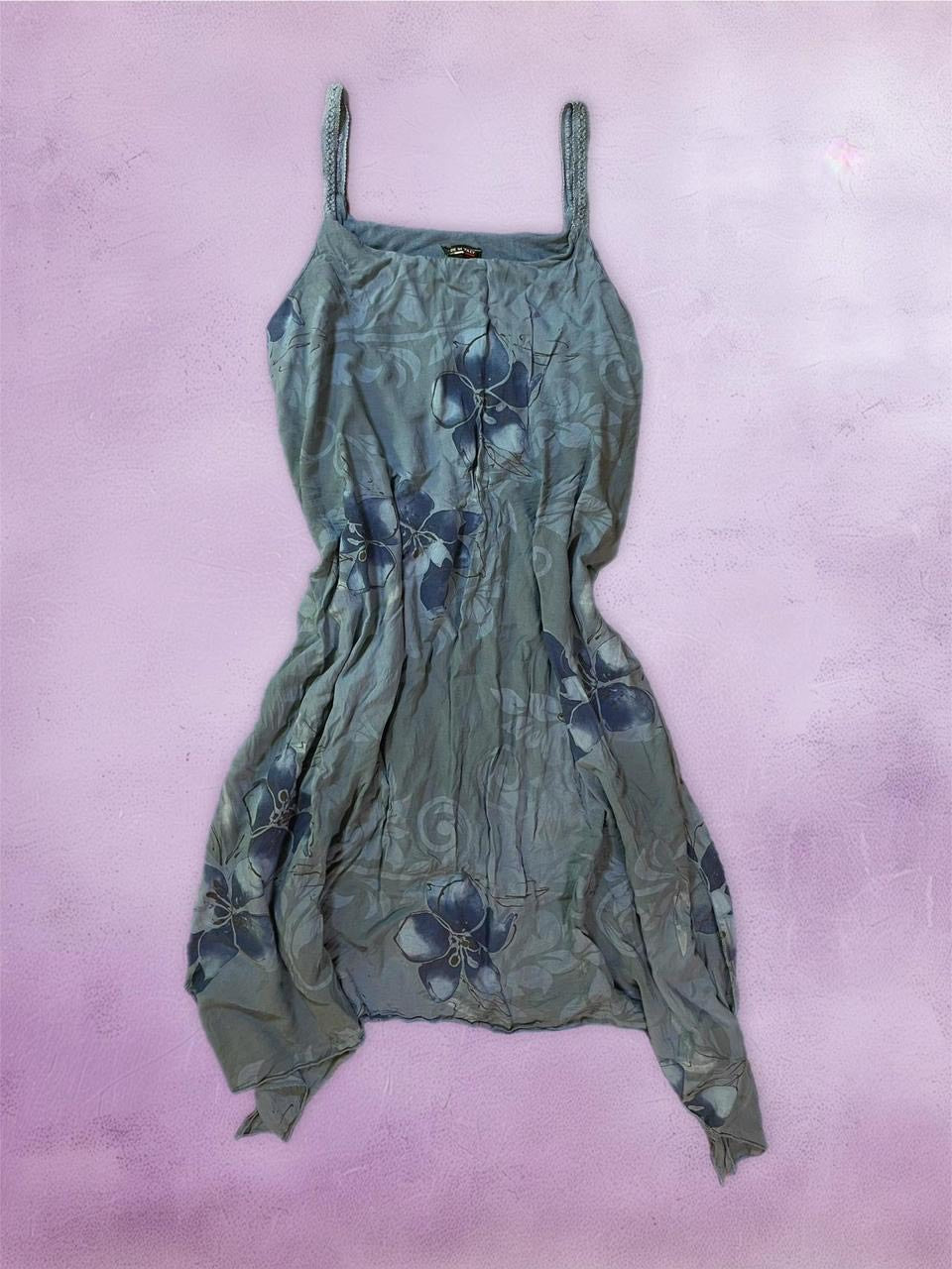 Vintage blue floral flowy asymmetrical dress