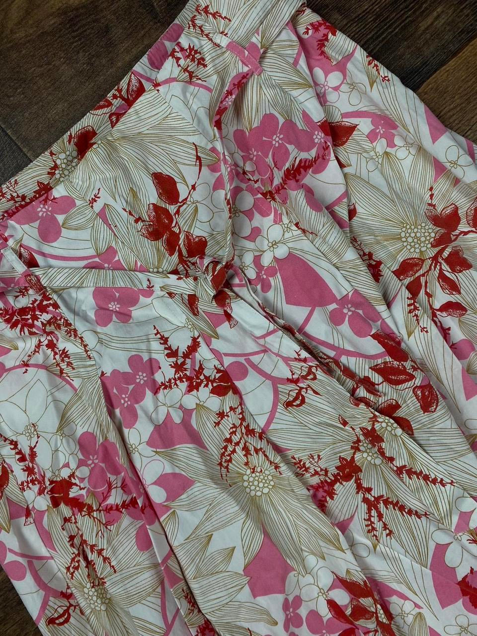 y2k pink and white floral print skirt with belt