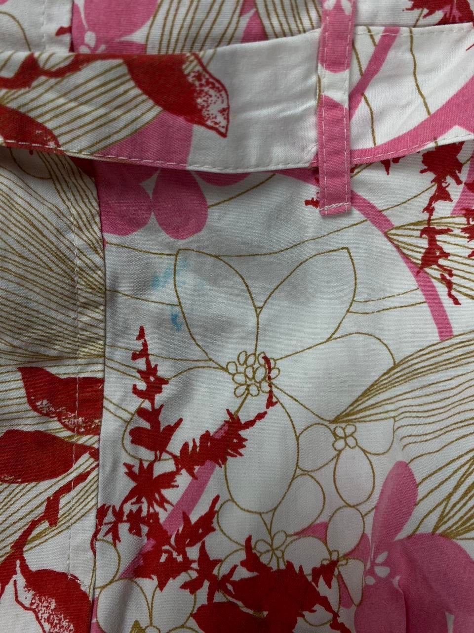 y2k pink and white floral print skirt with belt