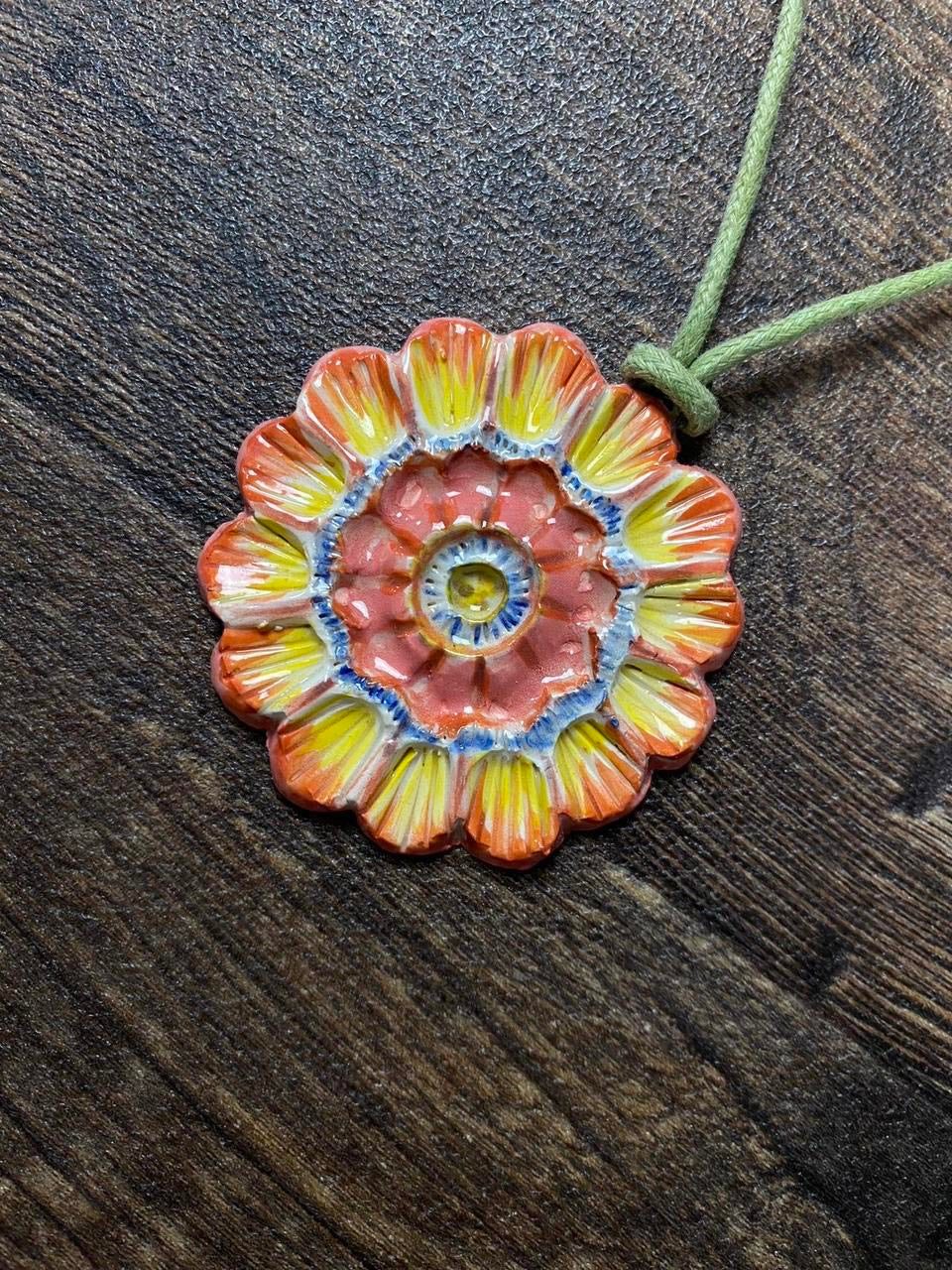 Vintage Boho Necklce with Clay flower pendant