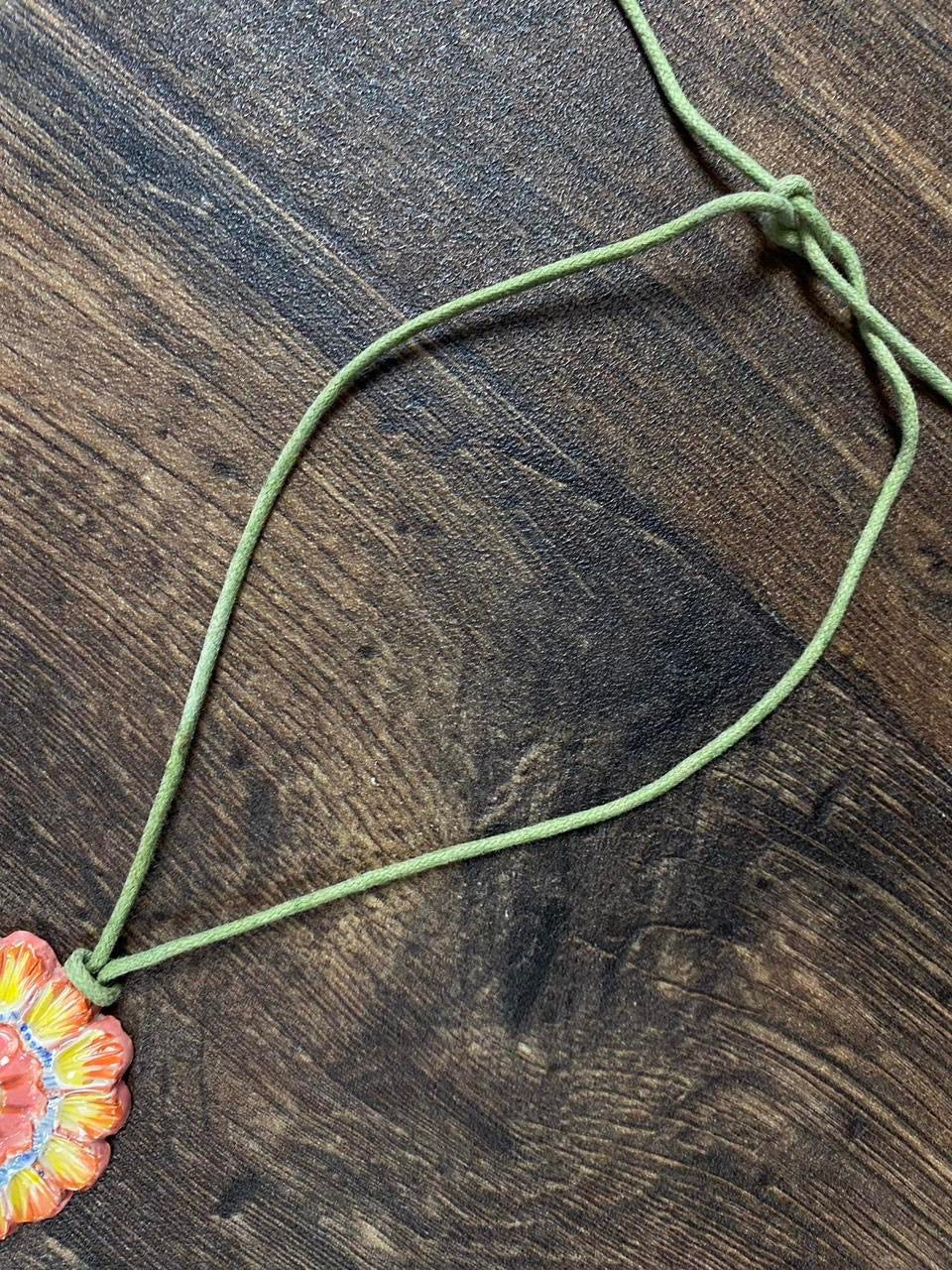 Vintage Boho Necklce with Clay flower pendant