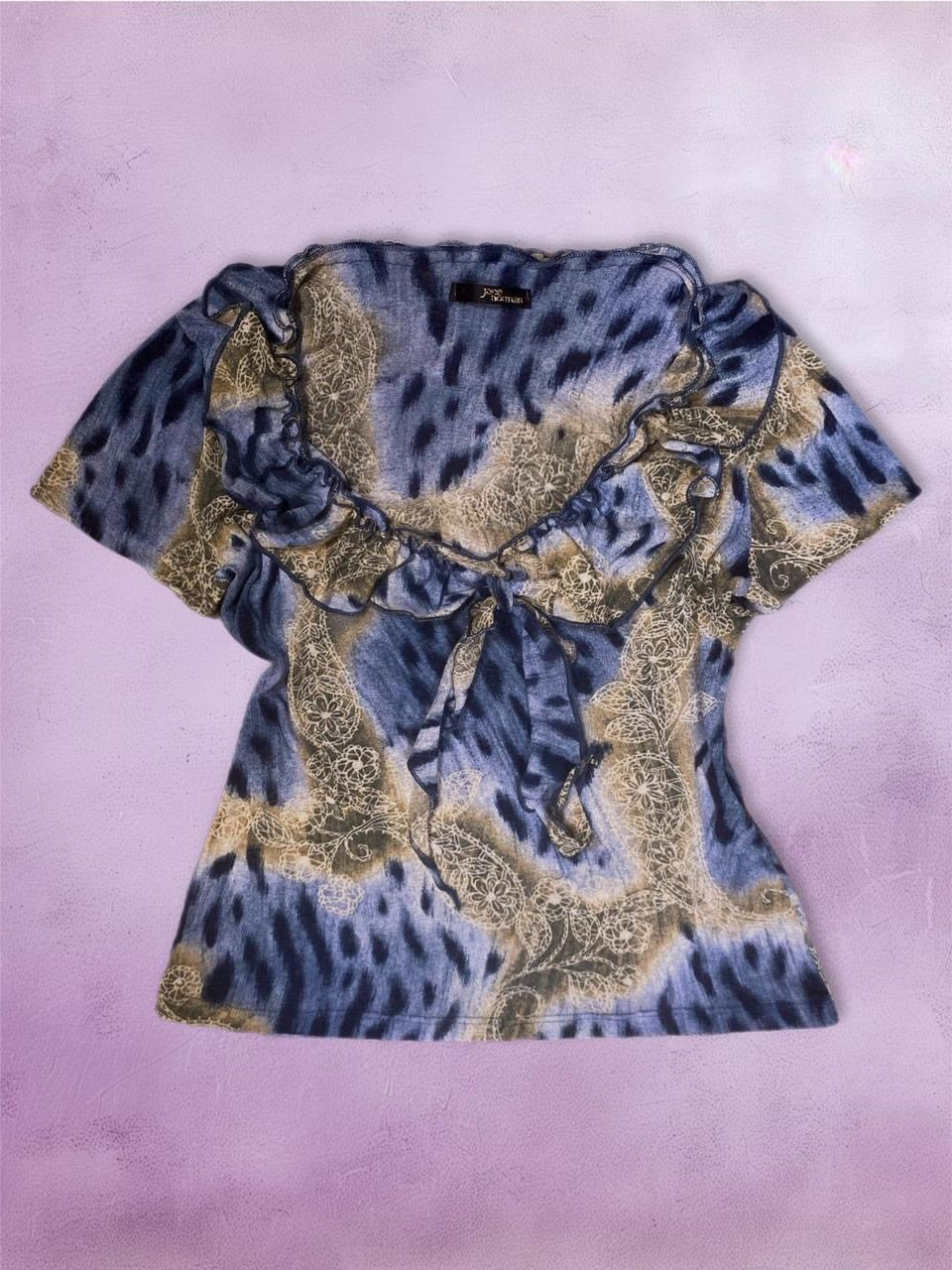 y2k Paisley print blouse with ruffles